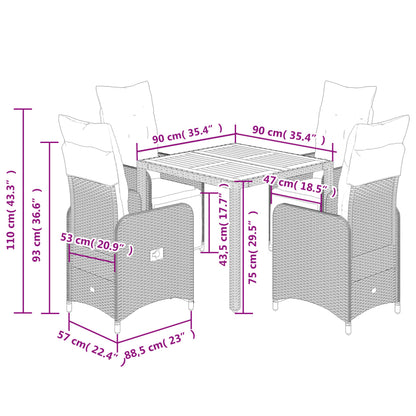 Set Bistrò da Giardino 5 pz con Cuscini in Polyrattan Nero