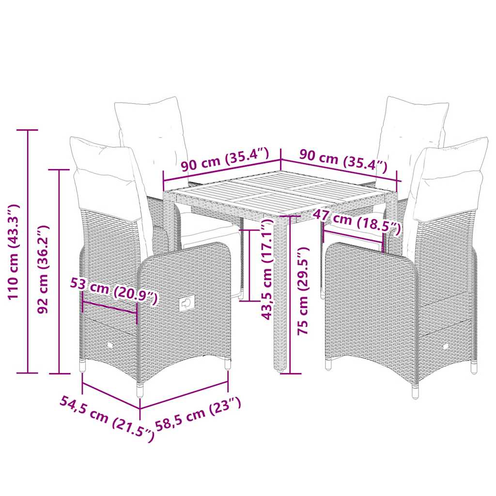 Set Bistrò da Giardino 5 pz con Cuscini in Polyrattan Nero - homemem39