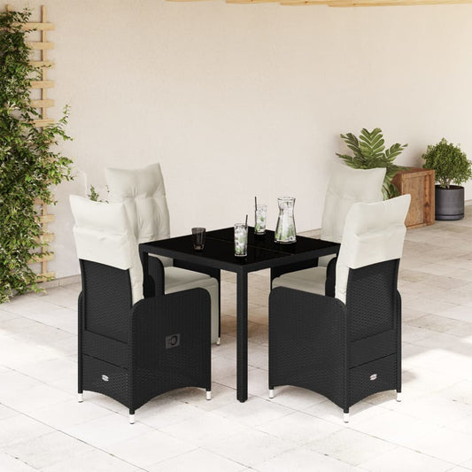 Set Bistrò da Giardino 5 pz con Cuscini in Polyrattan Nero