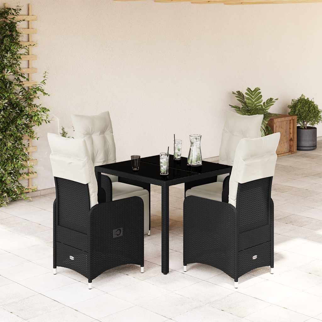 Set Bistrò da Giardino 5 pz con Cuscini in Polyrattan Nero - homemem39