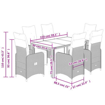 Set da Bistrò da Giardino 7 pz con Cuscini Nero in Polyrattan