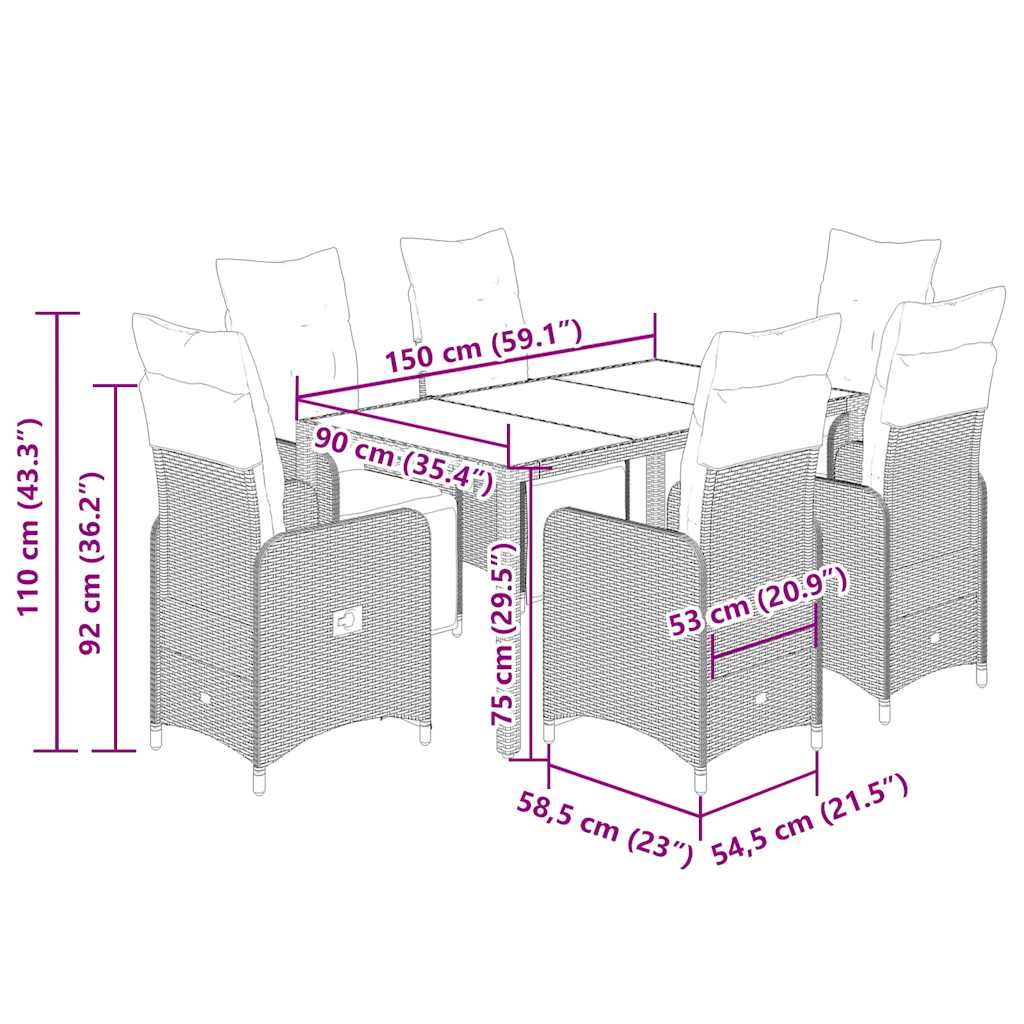 Set da Bistrò da Giardino 7 pz con Cuscini Nero in Polyrattan - homemem39
