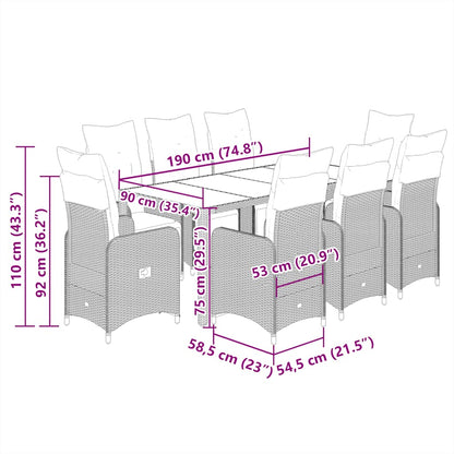 Set Bistrò da Giardino 9 pz con Cuscini in Polyrattan Nero - homemem39