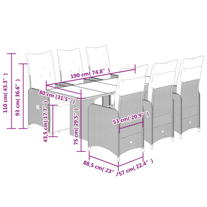 Set da Bistrò da Giardino 7 pz con Cuscini Nero in Polyrattan