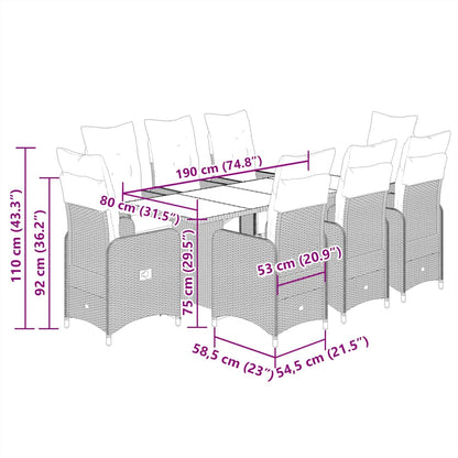 Set Bistrò da Giardino 9 pz con Cuscini in Polyrattan Nero - homemem39
