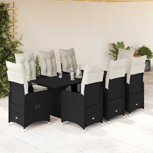 Set Bistrò da Giardino 9 pz con Cuscini in Polyrattan Nero - homemem39