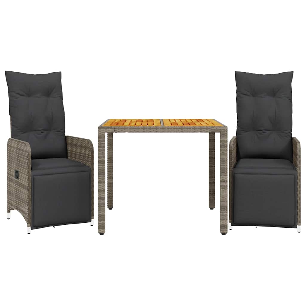 Set Bistrò da Giardino 3 pz con Cuscini in Polyrattan Grigio | homemem39