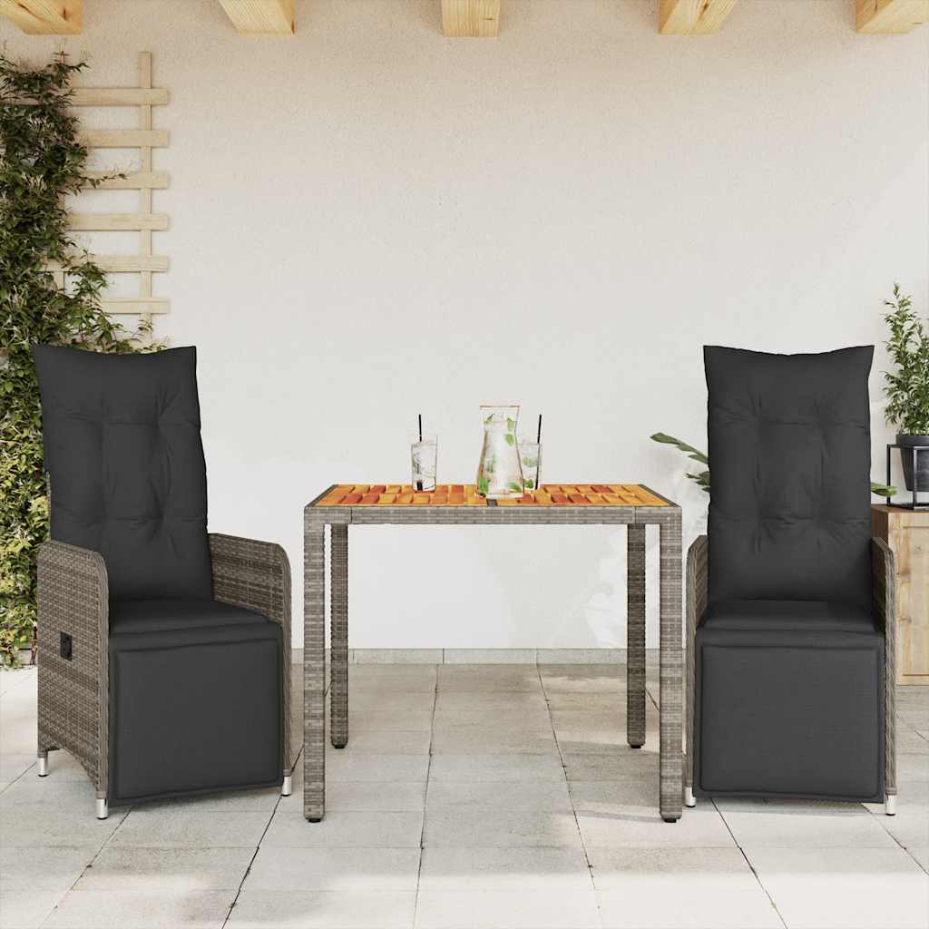 Set Bistrò da Giardino 3 pz con Cuscini in Polyrattan Grigio | homemem39
