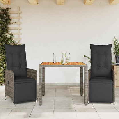 Set Bistrò da Giardino 3 pz con Cuscini in Polyrattan Grigio | homemem39