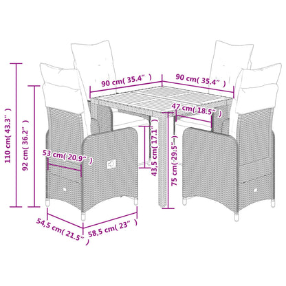 Set Bistrò da Giardino 5 pz con Cuscini in Polyrattan Grigio