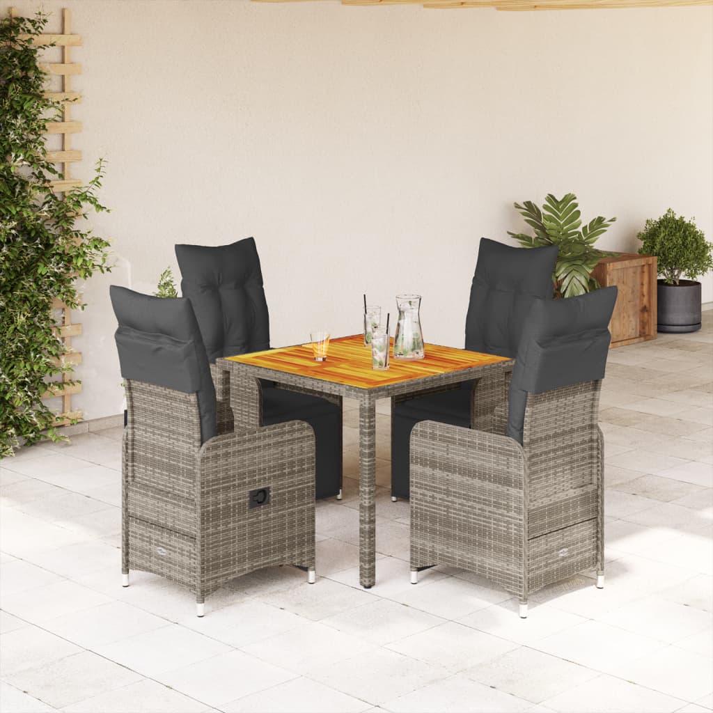 Set Bistrò da Giardino 5 pz con Cuscini in Polyrattan Grigio