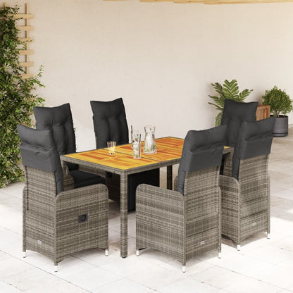 Set Bistrò da Giardino 7 pz con Cuscini in Polyrattan Grigio