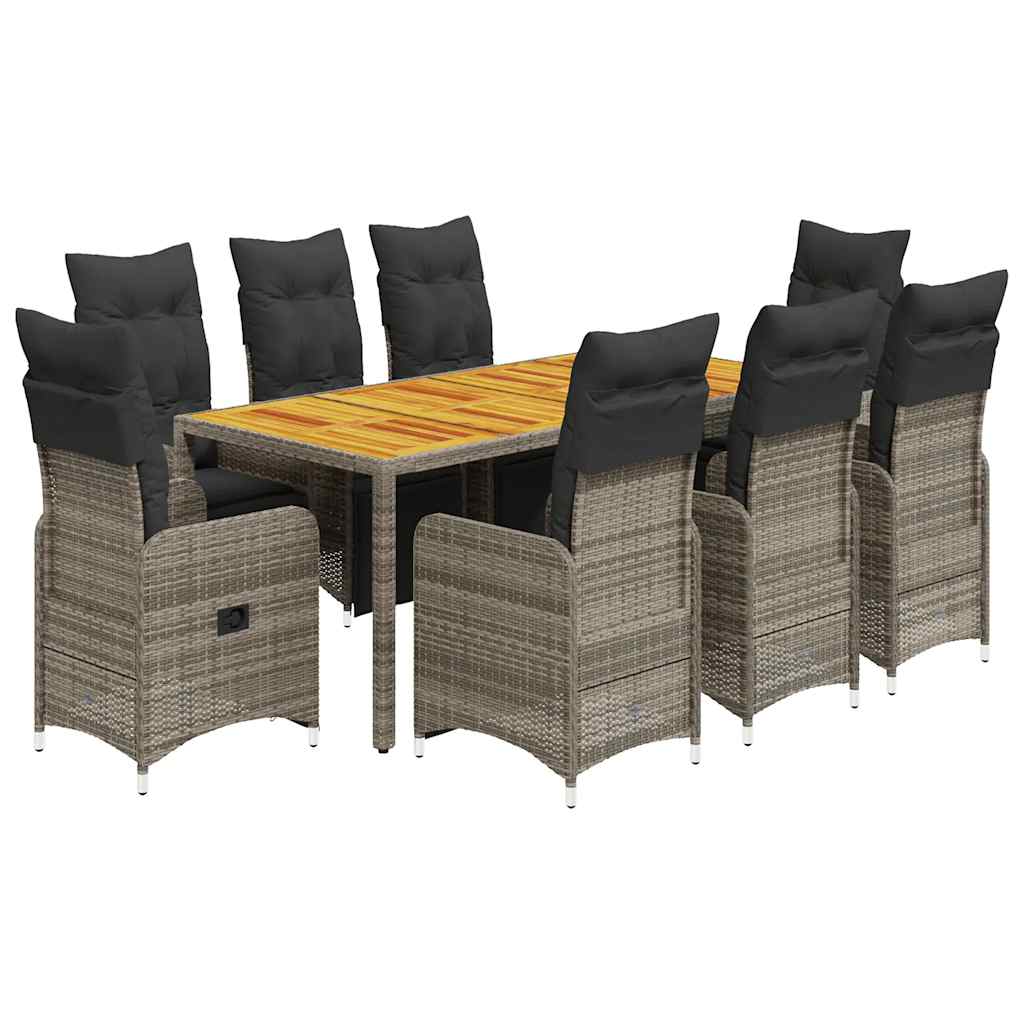 Set Bistrò da Giardino 9 pz con Cuscini in Polyrattan Grigio | homemem39