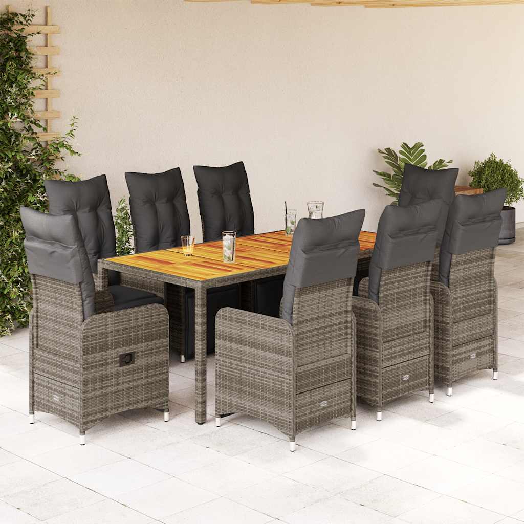 Set Bistrò da Giardino 9 pz con Cuscini in Polyrattan Grigio | homemem39