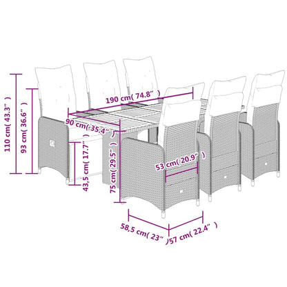 Set Bistrò da Giardino 7 pz con Cuscini in Polyrattan Grigio