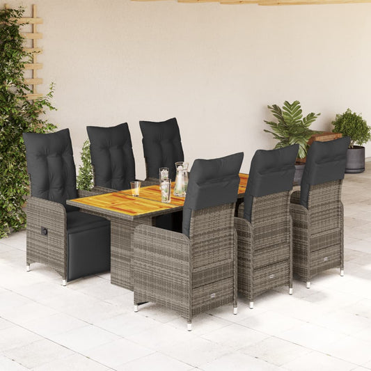 Set Bistrò da Giardino 7 pz con Cuscini in Polyrattan Grigio