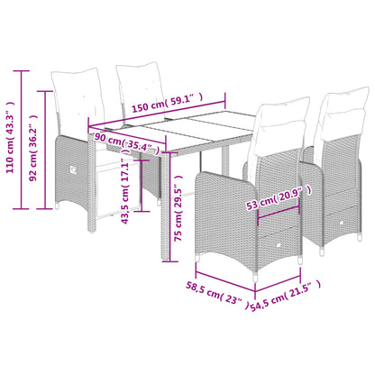 Set Bistrò da Giardino 5 pz con Cuscini in Polyrattan Grigio