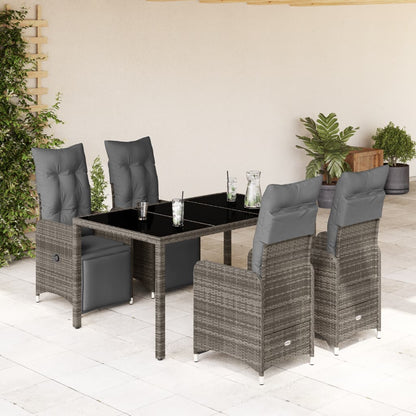 Set Bistrò da Giardino 5 pz con Cuscini in Polyrattan Grigio