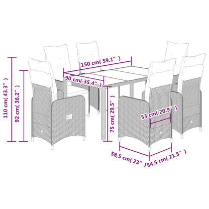 Set Bistrò da Giardino 7 pz con Cuscini in Polyrattan Grigio