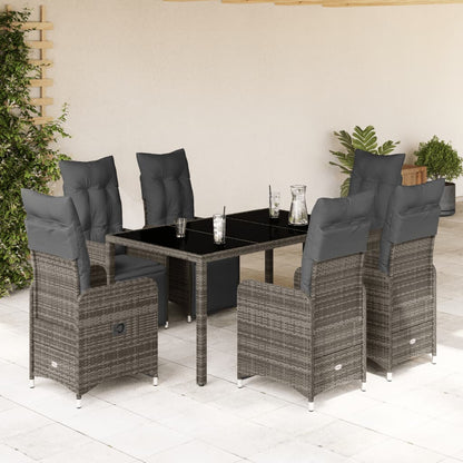 Set Bistrò da Giardino 7 pz con Cuscini in Polyrattan Grigio