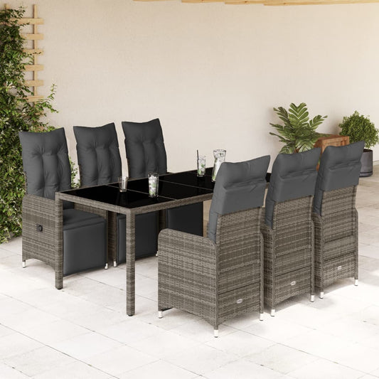 Set Bistrò da Giardino 7 pz con Cuscini in Polyrattan Grigio