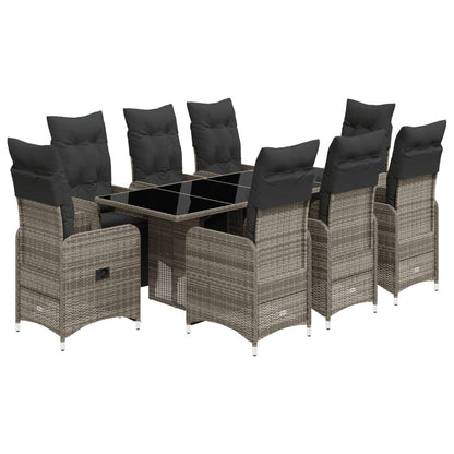 Set Bistrò da Giardino 9 pz con Cuscini in Polyrattan Grigio