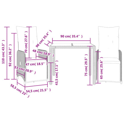 Set Bistrò da Giardino 3 pz con Cuscini in Polyrattan Marrone