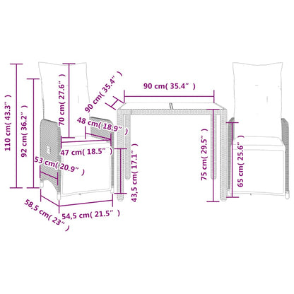 Set Bistrò da Giardino 3 pz con Cuscini in Polyrattan Marrone - homemem39