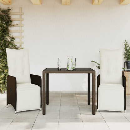 Set Bistrò da Giardino 3 pz con Cuscini in Polyrattan Marrone