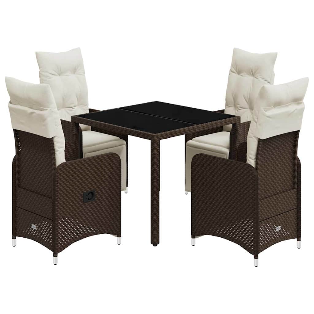Set Bistrò da Giardino 5 pz con Cuscini in Polyrattan Marrone - homemem39