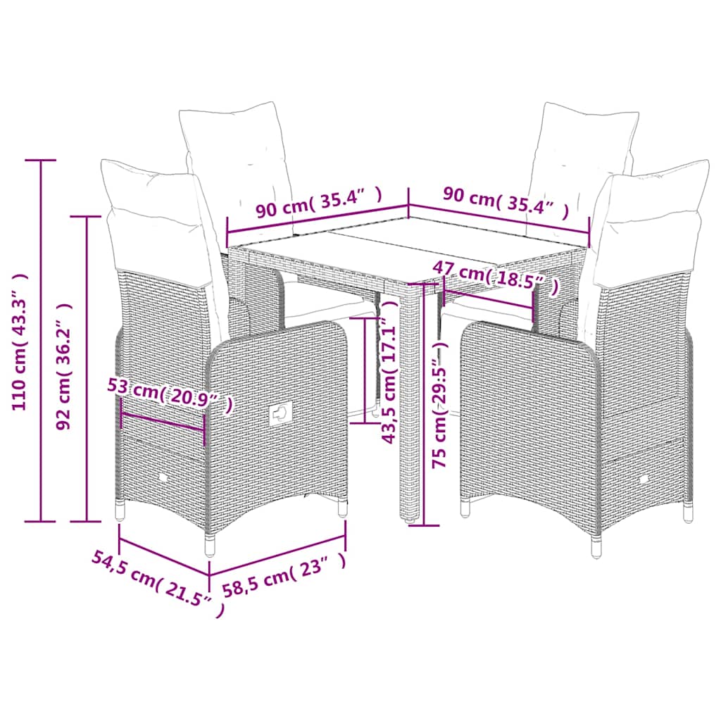 Set Bistrò da Giardino 5 pz con Cuscini in Polyrattan Marrone | homemem39