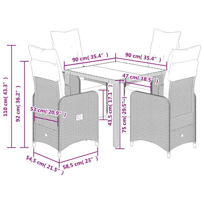Set Bistrò da Giardino 5 pz con Cuscini in Polyrattan Marrone - homemem39
