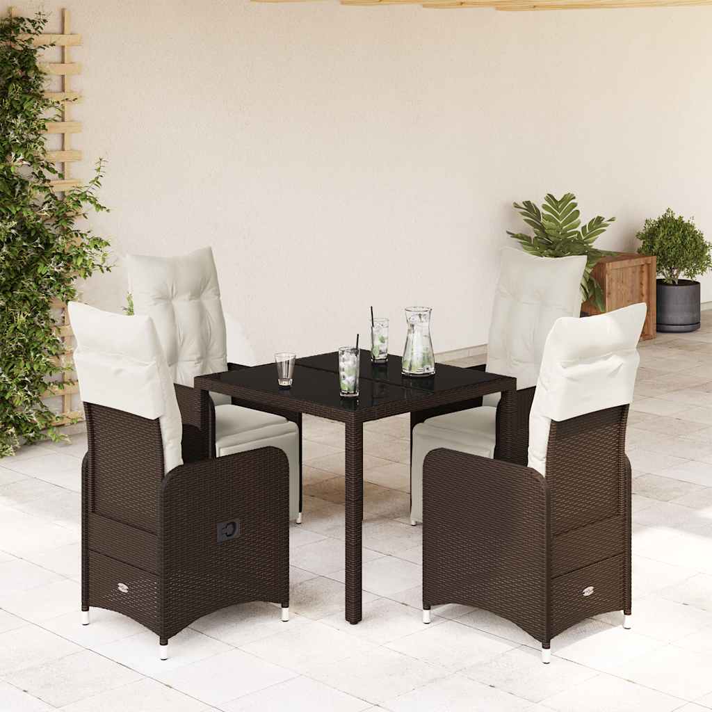 Set Bistrò da Giardino 5 pz con Cuscini in Polyrattan Marrone | homemem39