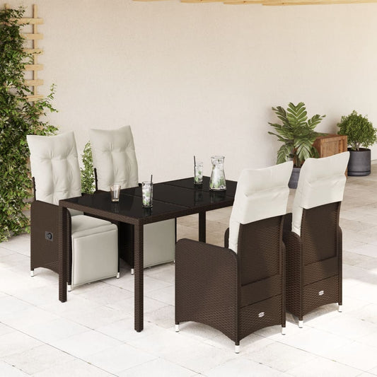 Set Bistrò da Giardino 5 pz con Cuscini in Polyrattan Marrone