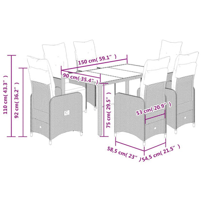 Set Bistrò da Giardino 7 pz con Cuscini in Polyrattan Marrone - homemem39