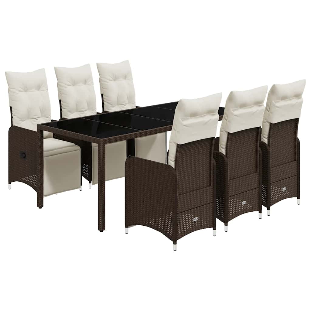 Set Bistrò da Giardino 7 pz con Cuscini in Polyrattan Marrone - homemem39