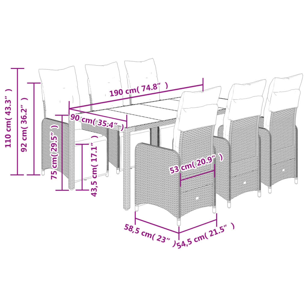 Set Bistrò da Giardino 7 pz con Cuscini in Polyrattan Marrone