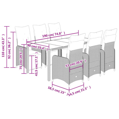 Set Bistrò da Giardino 7 pz con Cuscini in Polyrattan Marrone