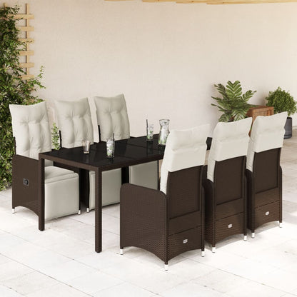 Set Bistrò da Giardino 7 pz con Cuscini in Polyrattan Marrone