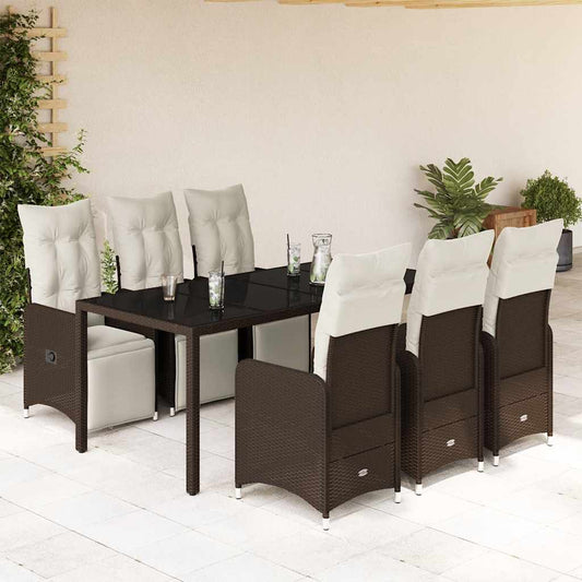 Set Bistrò da Giardino 7 pz con Cuscini in Polyrattan Marrone - homemem39