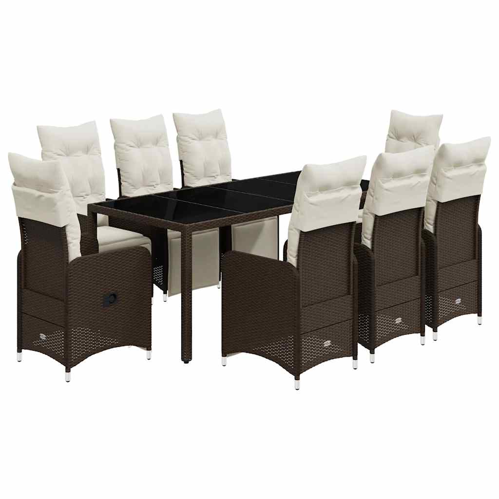 Set Bistrò da Giardino 9 pz con Cuscini in Polyrattan Marrone - homemem39