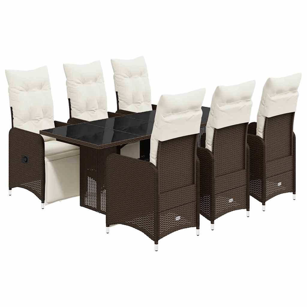 Set Bistrò da Giardino 7 pz con Cuscini in Polyrattan Marrone - homemem39