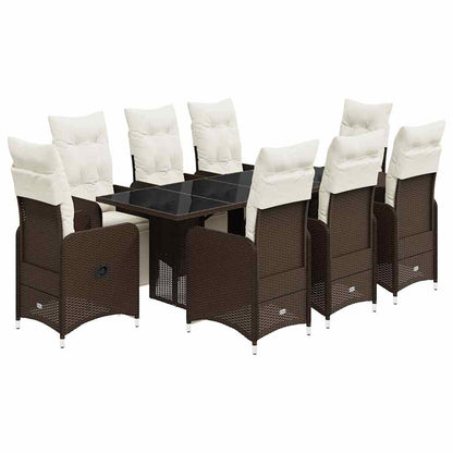 Set Bistrò da Giardino 9 pz con Cuscini in Polyrattan Marrone | homemem39