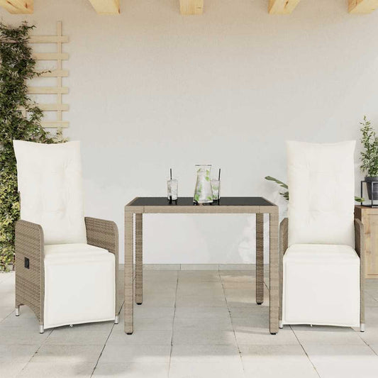 Set Bistrò da Giardino 3 pz con Cuscini in Polyrattan Marrone - homemem39