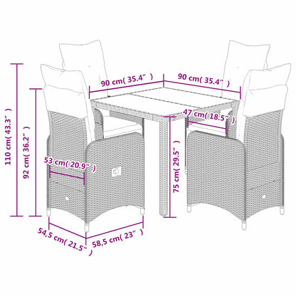Set Bistrò da Giardino 5 pz con Cuscini in Polyrattan Marrone | homemem39
