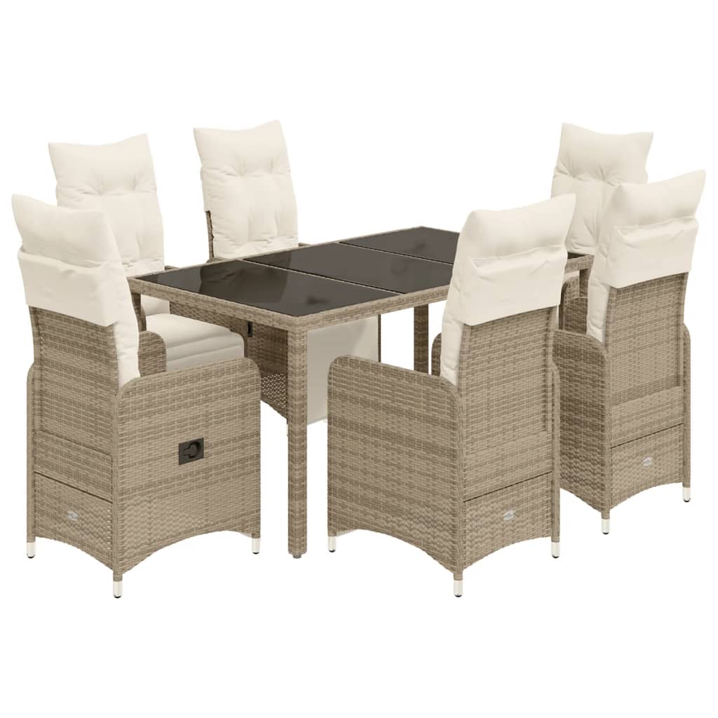 Set Bistrò da Giardino 7 pz con Cuscini in Polyrattan Marrone