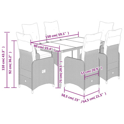 Set Bistrò da Giardino 7 pz con Cuscini in Polyrattan Marrone