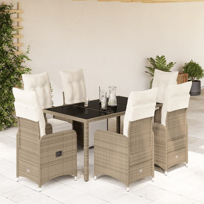 Set Bistrò da Giardino 7 pz con Cuscini in Polyrattan Marrone