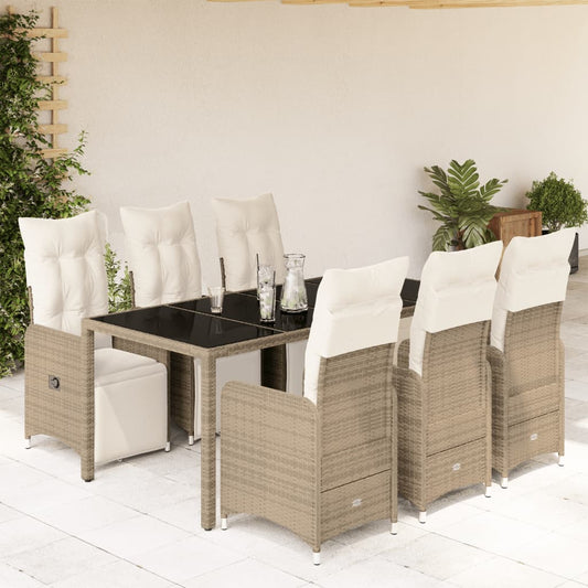 Set Bistrò da Giardino 7 pz con Cuscini in Polyrattan Marrone