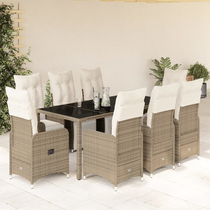 Set Bistrò da Giardino 9 pz con Cuscini in Polyrattan Marrone